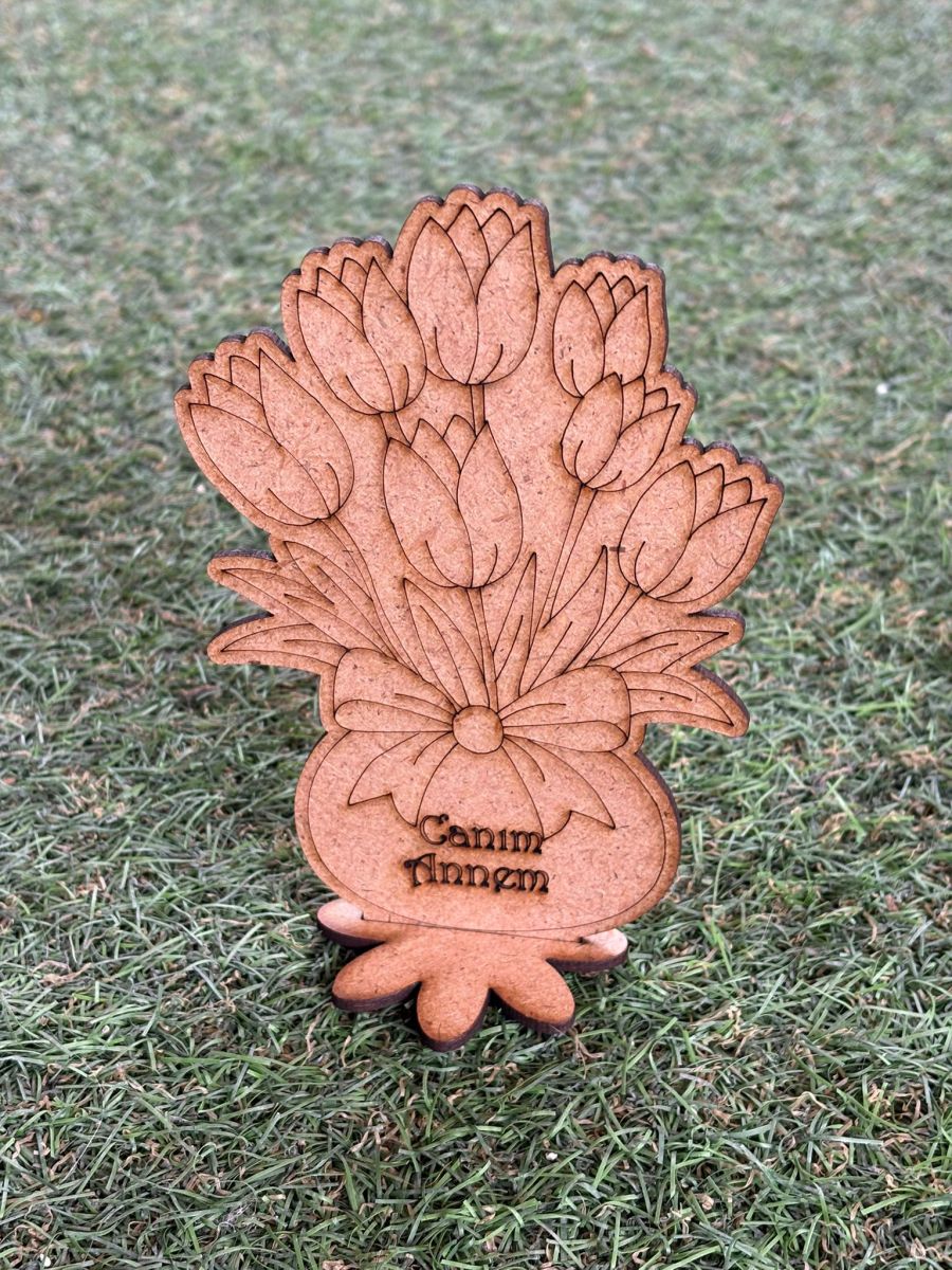 Çocuklar İçin Ahşap Vazolu Lale Boyama Canım Annem Anneler Günü Etkinlik Ahşap Çiçek Boyanabilir