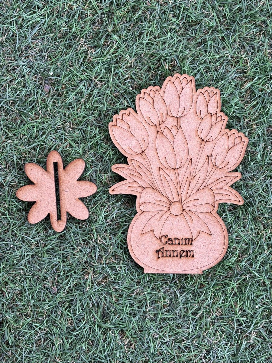 Çocuklar İçin Ahşap Vazolu Lale Boyama Canım Annem Anneler Günü Etkinlik Ahşap Çiçek Boyanabilir