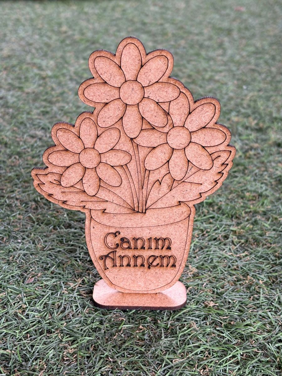 Çocuklar İçin Ahşap Vazolu Papatya Boyama Anneler Günü Etkinlik Ahşap Çiçek Boyanabilir