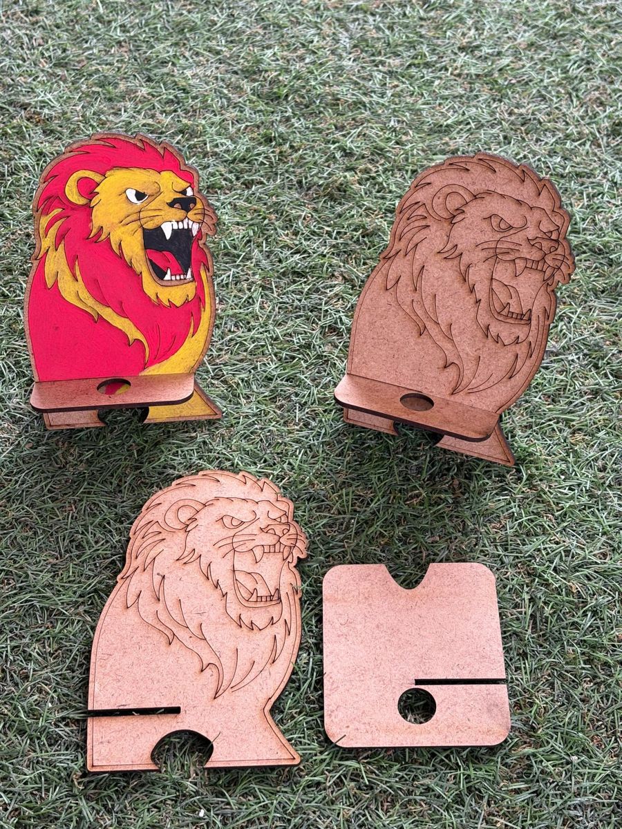 Çocuklar İçin Ahşap Boyama Babalar Günü Hediye Etkinlik Okul Öncesi Aslan Figürlü Telefon Tutucu