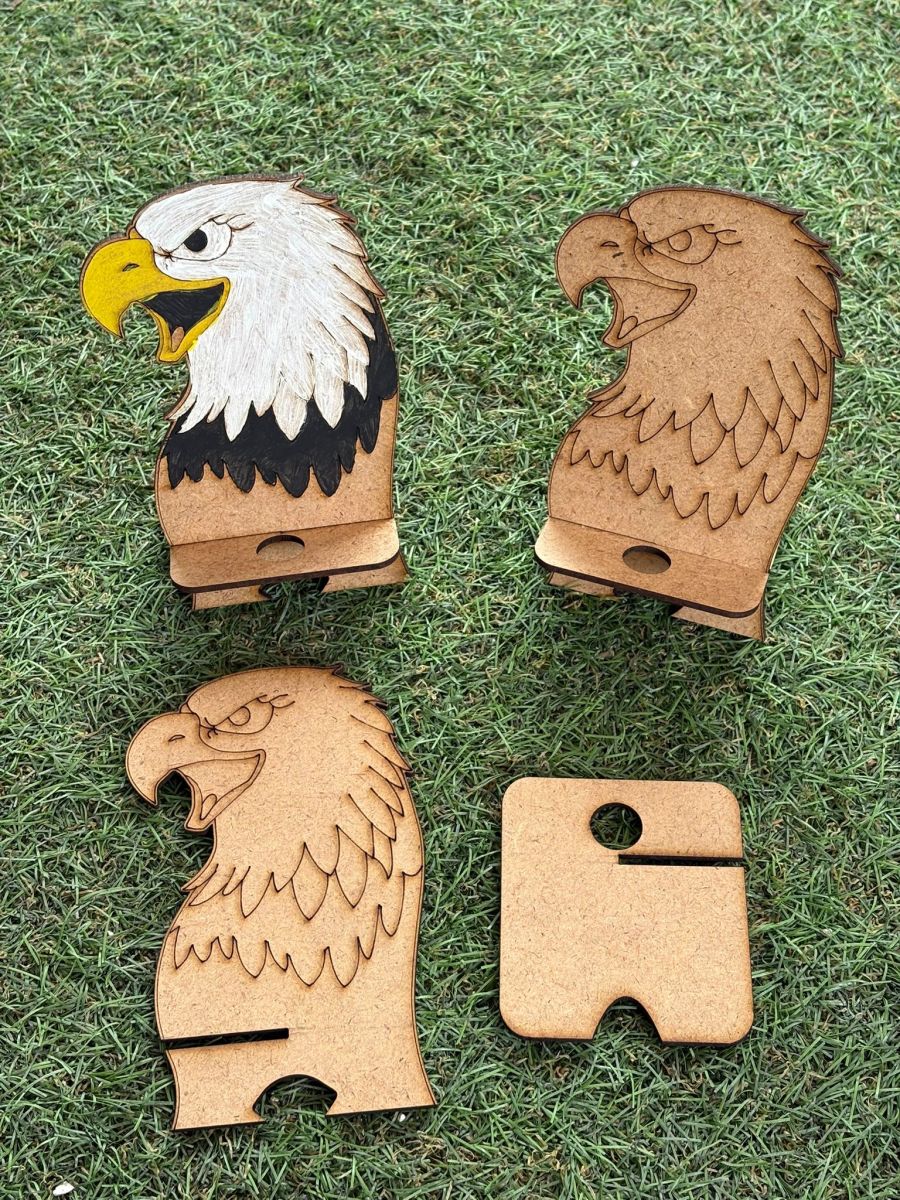 Çocuklar İçin Ahşap Boyama Babalar Günü Hediye Etkinlik Okul Öncesi Kartal Figürlü Telefon Tutucu