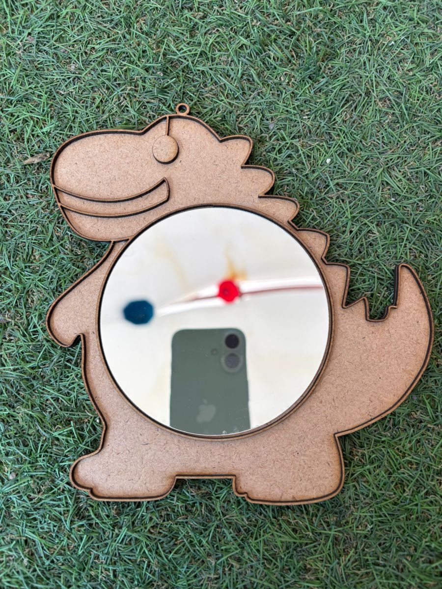 Çocuklar İçin Mozaik Baz Aynalı Dinazor Modeli Ahşap Boyama Mozaik Baz Etkinliği