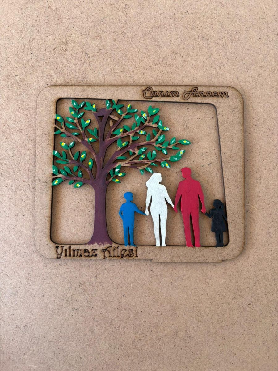 Çocuklar İçin Ahşap Boyama Canım Annem Aile Tablosu Anneler Günü Etkinlik Ahşap Boyanabilir