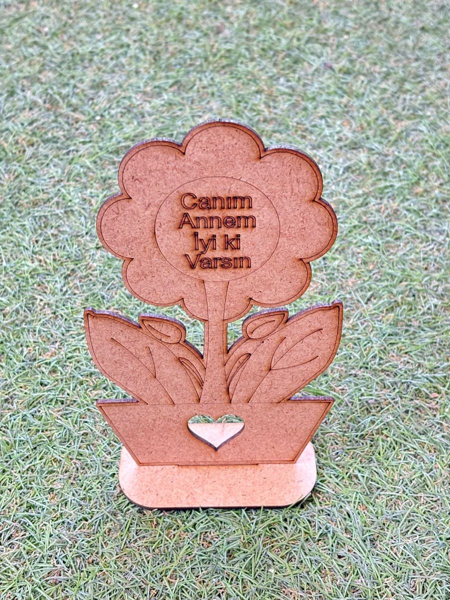 Çocuklar İçin Ahşap Vazolu Papatya Canım Annem İyi ki Varsın Yazılı Boyama Anneler Günü Etkinlik Ahşap Çiçek Boyanabilir