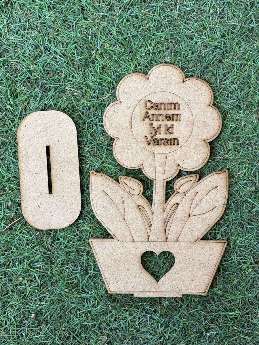 Çocuklar İçin Ahşap Vazolu Papatya Canım Annem İyi ki Varsın Yazılı Boyama Anneler Günü Etkinlik Ahşap Çiçek Boyanabilir